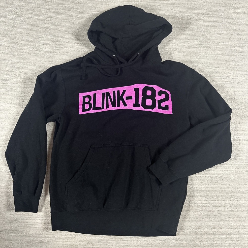 Blink-182 Live On Tour Hoodie Pink Graphic Band Sweatshirt Black Med Streetwear